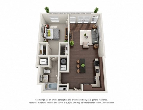 Kelmscott Park's A2 one bedroom apartment floor plan